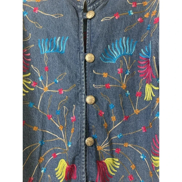 Vintage 90s New Direction Embroidered Denim Jacket Floral Women's M VGC (F6) - Picture 2 of 6
